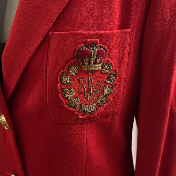 Lauren Ralph Lauren Red Pure Wool Blazer with Crest and Gold Buttons - Picture 2 of 9